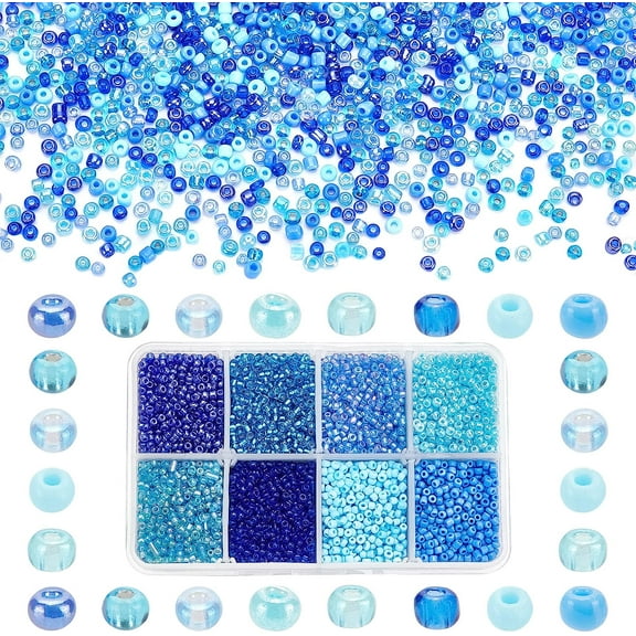 8000pcs 2mm Blue Seed Beads Craft Glass Beads Pony Waist Bead 12/0 Mini Spacer Bead for Friendship Bracelet Making Summer Ocean Sea Seaside Beading Weaving