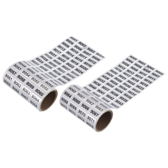 8001 to 9000, 9001 to 1000 Consecutive Number Stickers Inventory Label Black Numbers, Total 2000pcs