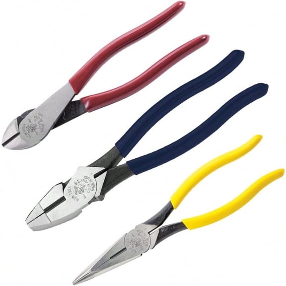 80020 Plier Set Made in USA Lineman's Pliers Diagonal Cutters and Needle Nose Pliers Induction Hardened Knives 3-Piece