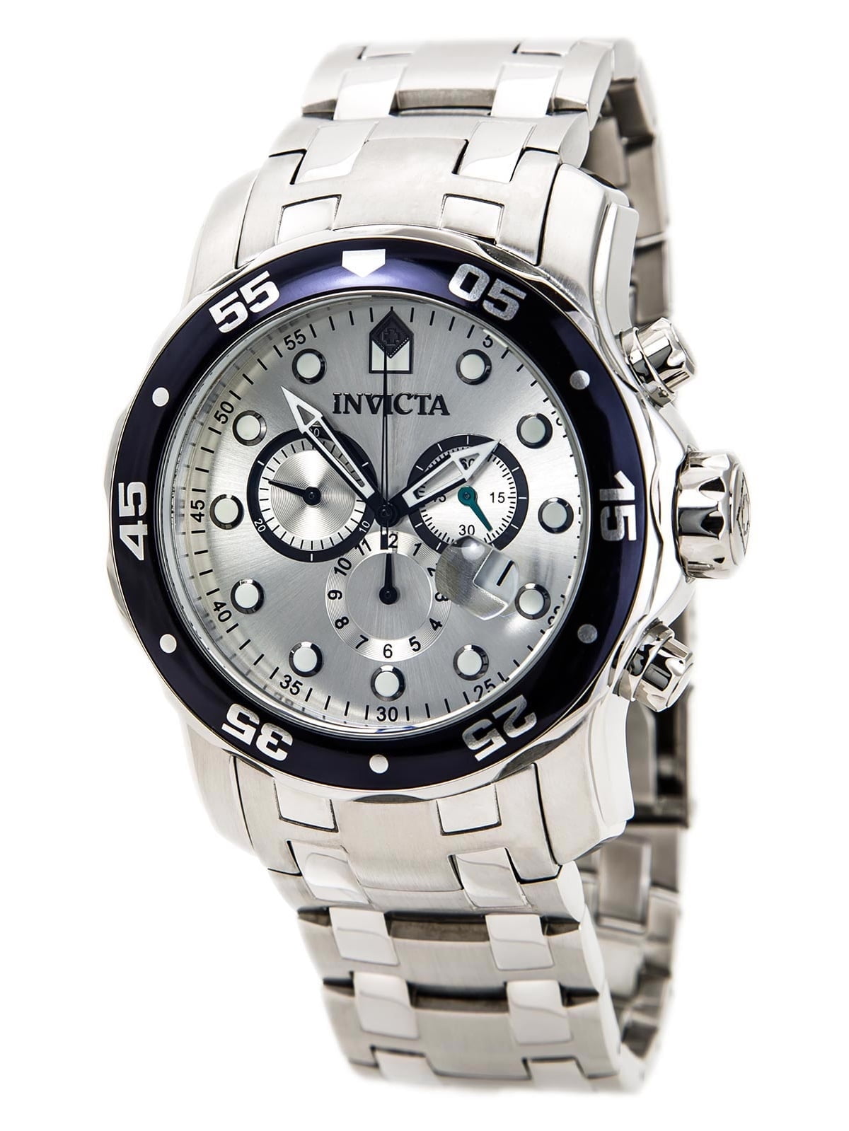 80058 Men's Pro Diver Blue Bezel Silver Dial Stainless Steel Dive Watch