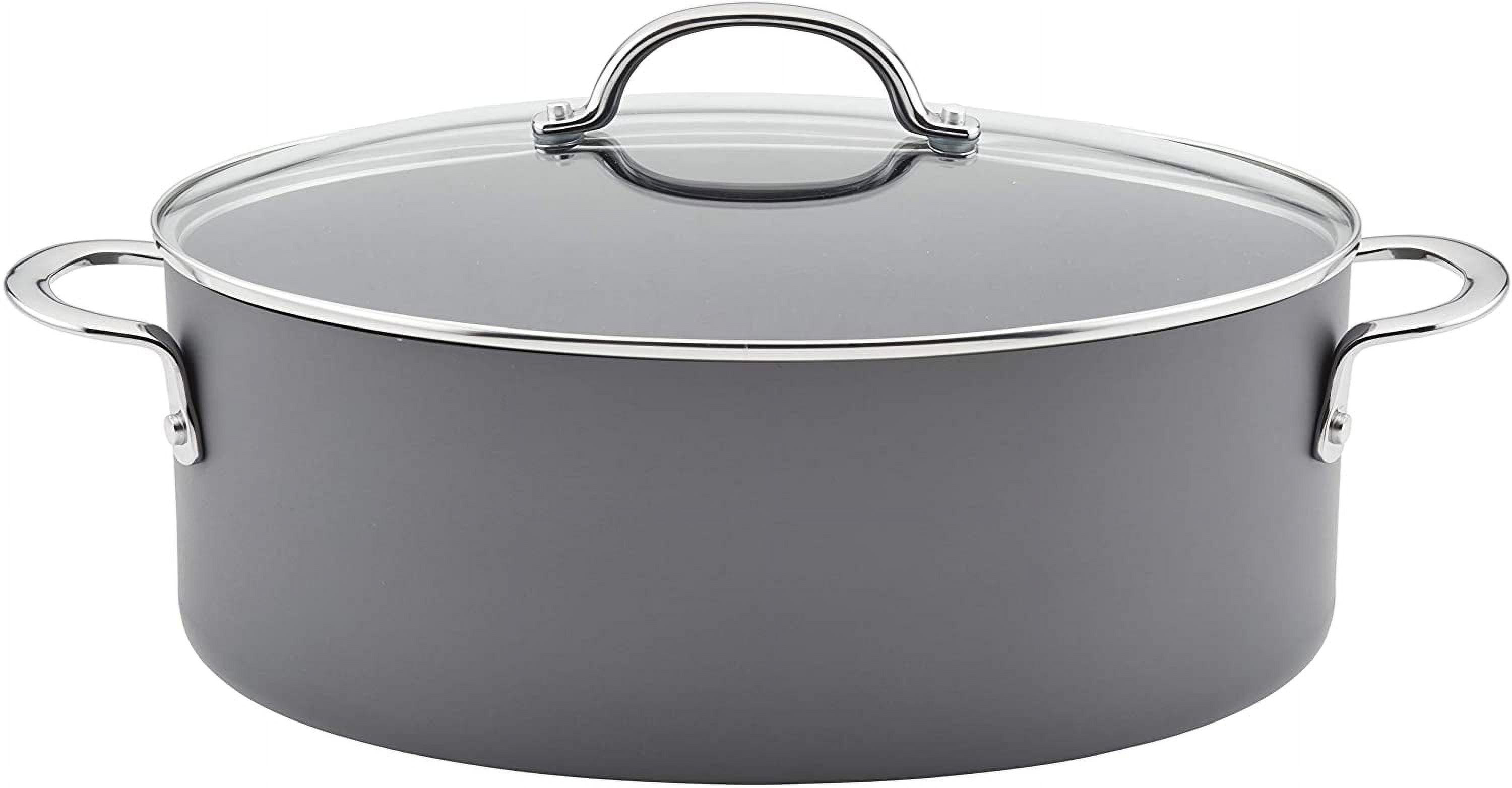 Gray Hard Anodized Nonstick Oval Pasta Pot with Glass Lid