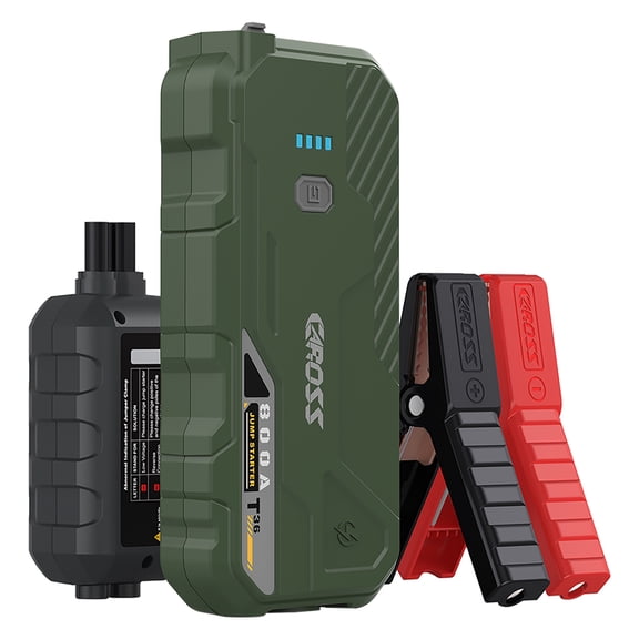 CAROSS T36 Portable Car Jump Starter and USB Power Bank with 800-Amp Peak, Smart Jumper Clamps, LED Light, and QC Fast Charger (Green)