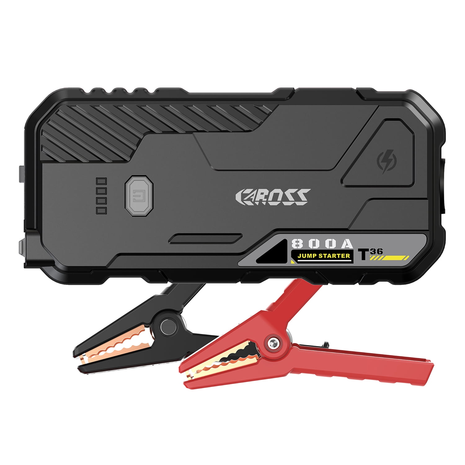 CAROSS T36 Portable Car Jump Starter and USB Power Bank with 800-Amp Peak, Smart Jumper Clamps, LED Light, and QC Fast Charger (Black)