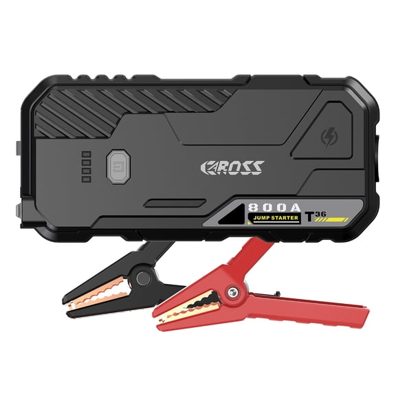 CAROSS T36 Portable Car Jump Starter and USB Power Bank with 800-Amp Peak, Smart Jumper Clamps, LED Light, and QC Fast Charger (Black)