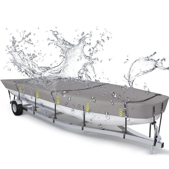 800D Jon Boat Cover, Windproof Metal Buckle Straps Jon Boat Cover Fade and Tear Resistant Trailerable, UV Protection and Waterproof Jon Boat Cover(Fits 16ft-18ft), Gray