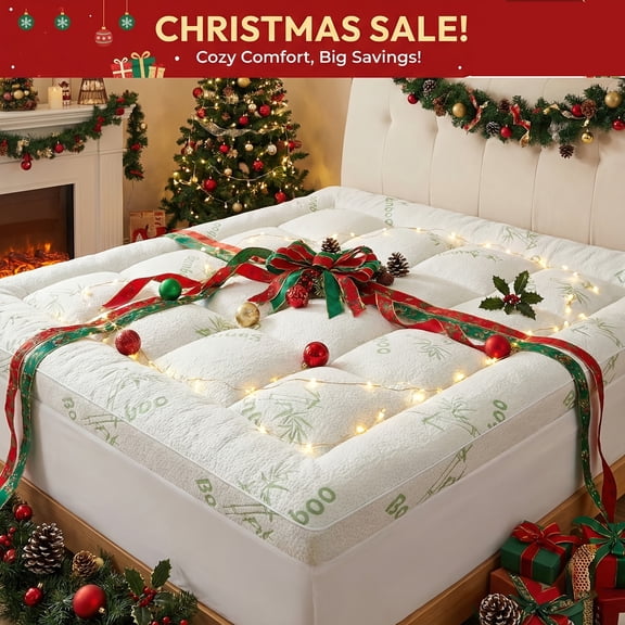 800Gsm Ultra Thick Bamboo Mattress Topper, Quilted Pillow-Top, Fitted Pad, Suitable for 8-21 Inch Deep Pockets - Ideal Christmas Present