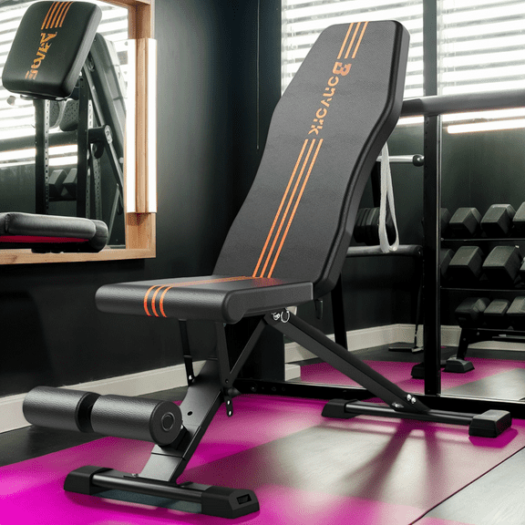 800LBS Adjustable Weight Bench, Bonvork Foldable Workout Bench with 20.5" Extended Base, Home Gym Strength Training Bench for Full Body Exercise, Incline & Decline Folding Bench Press