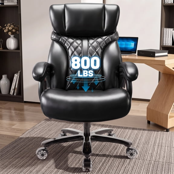 800LBS Heavy Duty Big and Tall Office Chair, Ergonomic Executive Desk Chair with Adjustable Air Lumbar Support, Breathable Leather Computer Chair with Pocket Spring Cushion for Home Office, Black