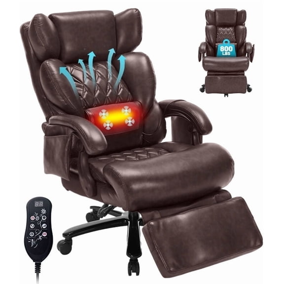 800LBS Relax Office Chair with Foot Support & 8-Zone Soothing Warmth for Larger Users, Big and Tall Ergonomic Executive Tilt Desk Chairs for Home Office Managerial Use