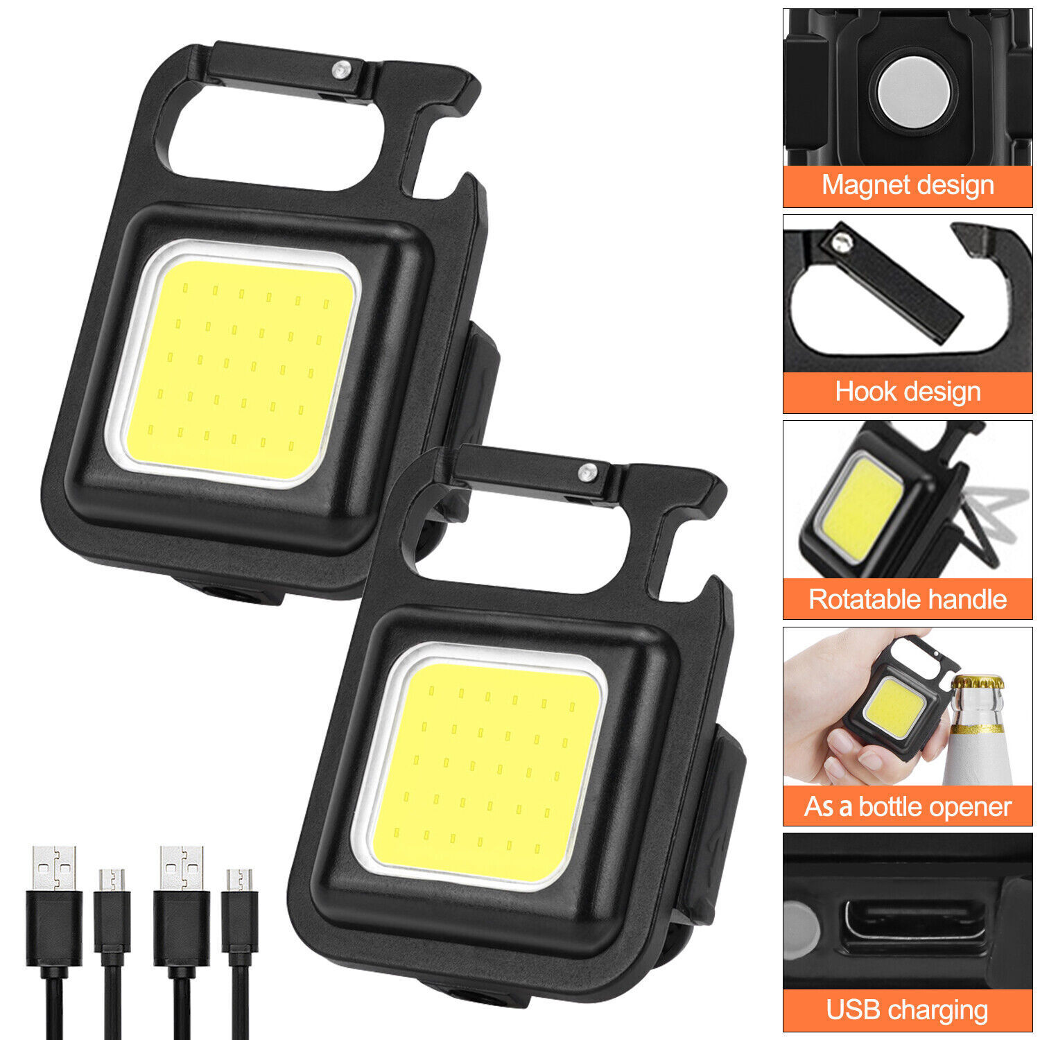 800LM Mini COB LED Flashlight Portable Work Light Rechargeable Pocket