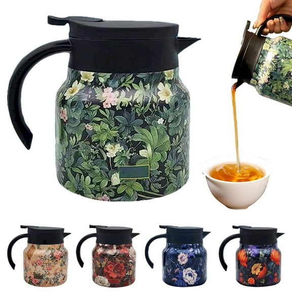 800Ml Vintage Floral Pattern Tea Thermos, Stainless Steel Thermal Carafe with Lid for Hot Drinks Thermos Tea Pot with Wooden Handle, Vintage Teapot with Infuser Walmart Outlet