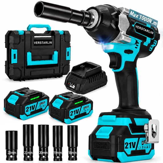 Cordless Impact Wrench 1/2", 740 Ft-lbs (1000 Nm) Brushless Impact Gun, 21V High Torque Impact Driver with 2x 4.0Ah Batteries, Variable Speed for Car, Truck, Workshop, Heavy-Duty Jobs