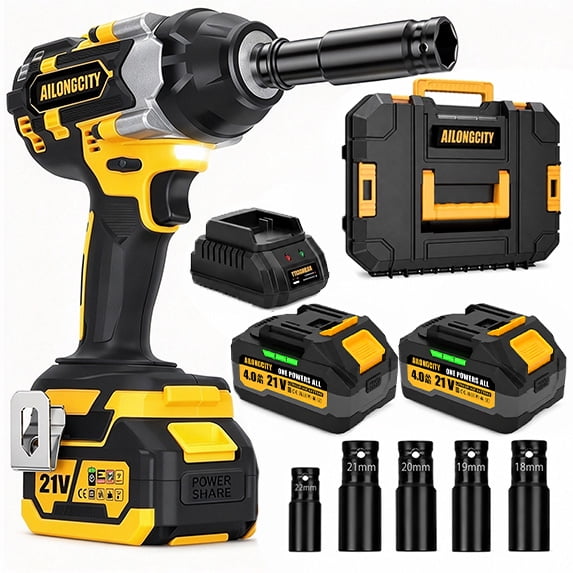 1000N.m Cordless Impact Wrench, 740Ft-lbs 1/2 inch Electric Impact Gun, High Torque Brushless Impact Wrench w/ 2x 4.0Ah Battery, Fast Charger & 5 Sockets for Car Lawn Mower