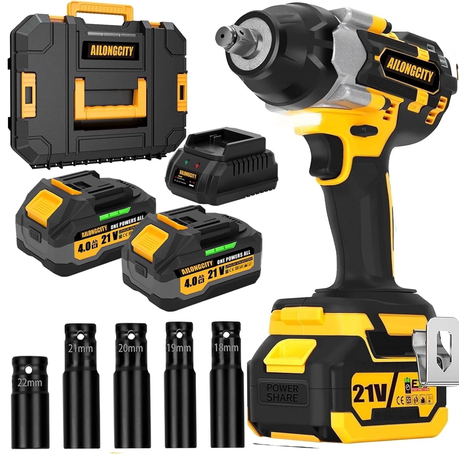 800N.m Cordless Impact Wrench, 600Ft-lbs 1/2 inch Electric Impact Gun, High Torque Brushless Impact Wrench w/ 2x 4.0Ah Battery, Fast Charger & 5 Sockets for Car Lawn Mower