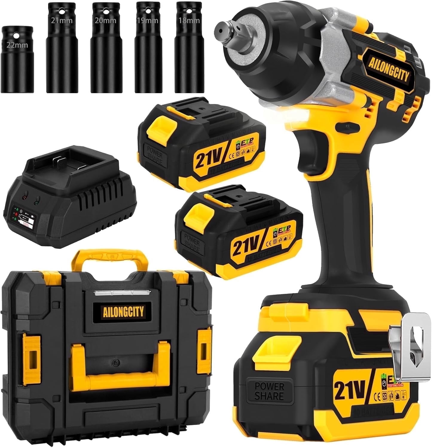 800N.m Cordless Impact Wrench, 600Ft-lbs 1/2 inch Electric Impact Gun, High Torque Brushless Impact Wrench w/ 2x 4.0Ah Battery, Fast Charger & 5 Sockets for Car Lawn Mower