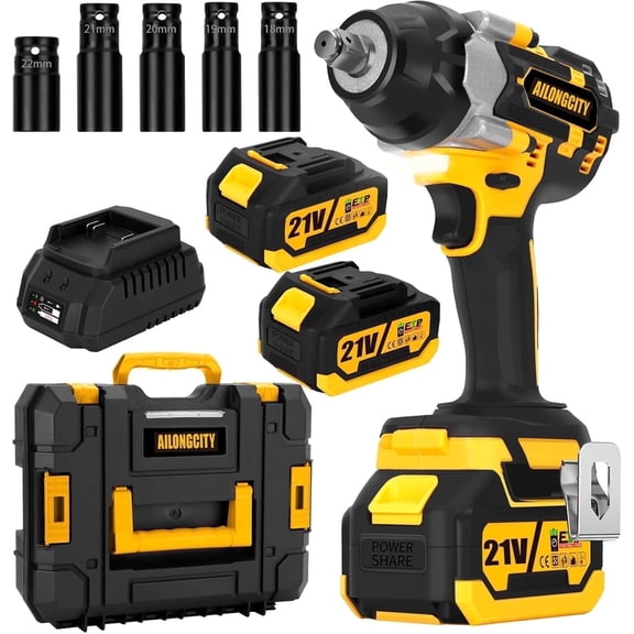 800N.m Cordless Impact Wrench, 600Ft-lbs 1/2 inch Electric Impact Gun, High Torque Brushless Impact Wrench w/ 2x 4.0Ah Battery, Fast Charger & 5 Sockets for Car Lawn Mower