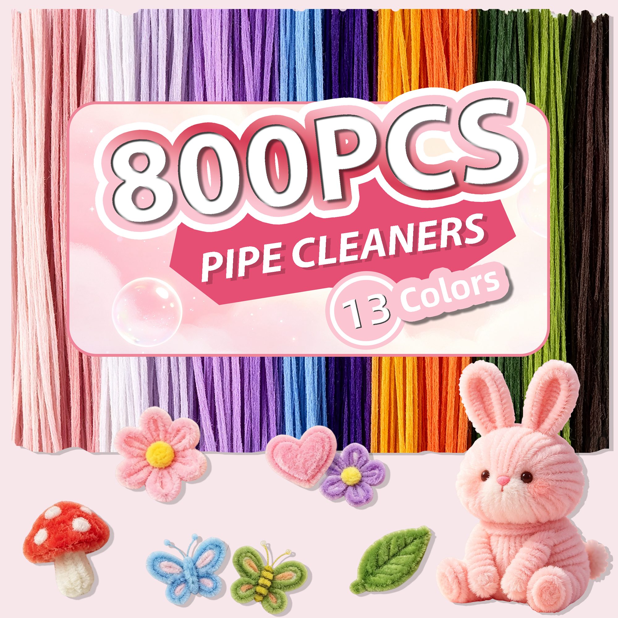 GARITIN Pipe Cleaners, 800 Pcs Chenille Stems Craft Kit 13 Colors, Art Craft Supplies for Adults Girls Kids