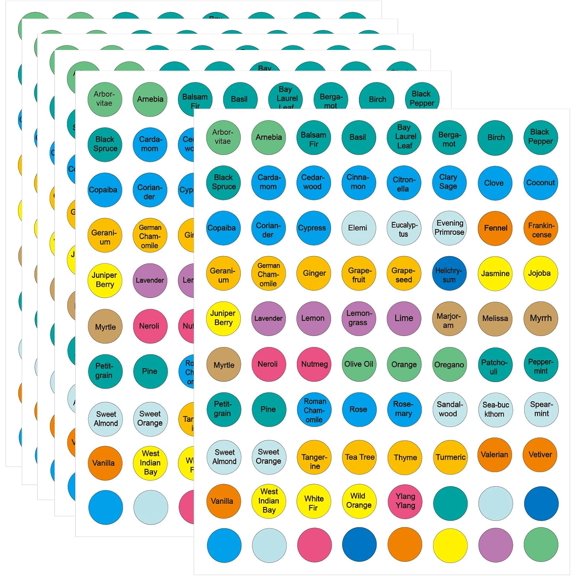 800PCS Essential Oils Labels for Bottle Caps, 1/2 Inch Circle Bottle Cap Lid Stickers for Essential Oil, Multicolor Organization Labels for Rollerball Aromatherapy Bottles