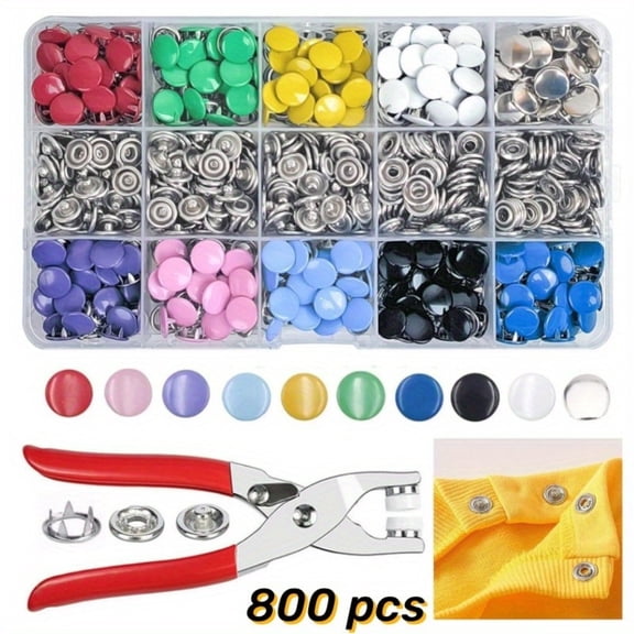 800PCS Metal Snaps Buttons with Fastener Pliers Press Tool Kit Perfect for DIY Crafts Clothes Hats and Sewing, Snap Button Fasteners Kit for Clothing Sewing