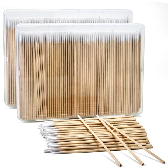 800PCS Pointed Cotton Swabs with Storage Case - 4 inch Microblading Precision Tip Wooden Sticks for Makeup, Tattoo Permanent Supplies