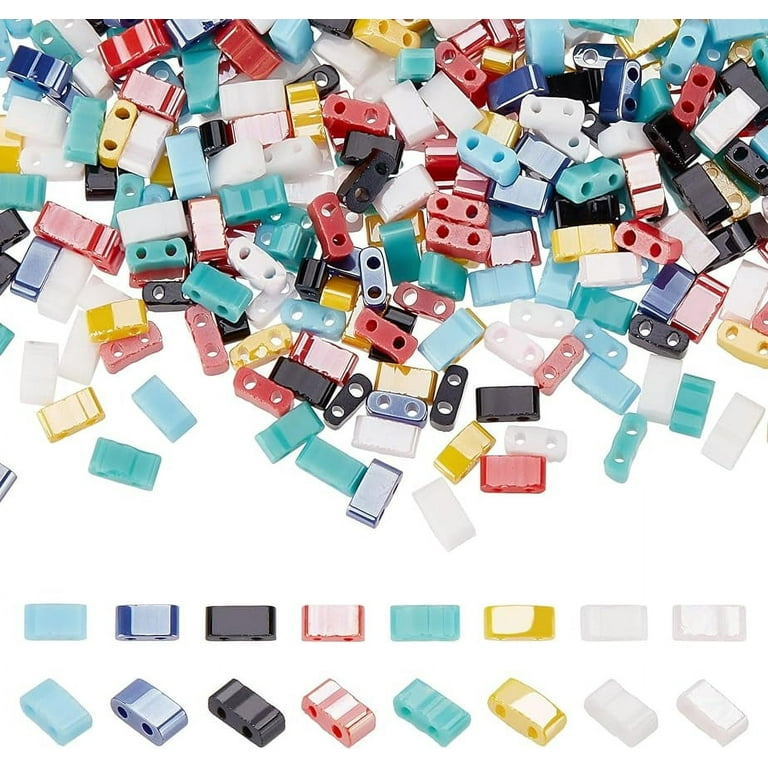 800Pcs 1 2 Tila Beads Double Hole Glass Beads Tile Beads Bulk Glass Seed Bead Mini Flat Spacer Loose Beads for Jewelry Making DIY Craft