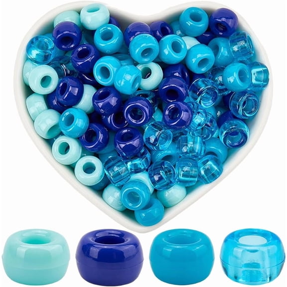 800Pcs 4 Colors Blue Pony Beads Mix Plastic Barrel Beads 6 x 9mm Small Colorful Bracelet Spacer Loose Charms Findings Accessories for Jewelry Making Necklaces Bracelets Earrings Crafts colorful DIY