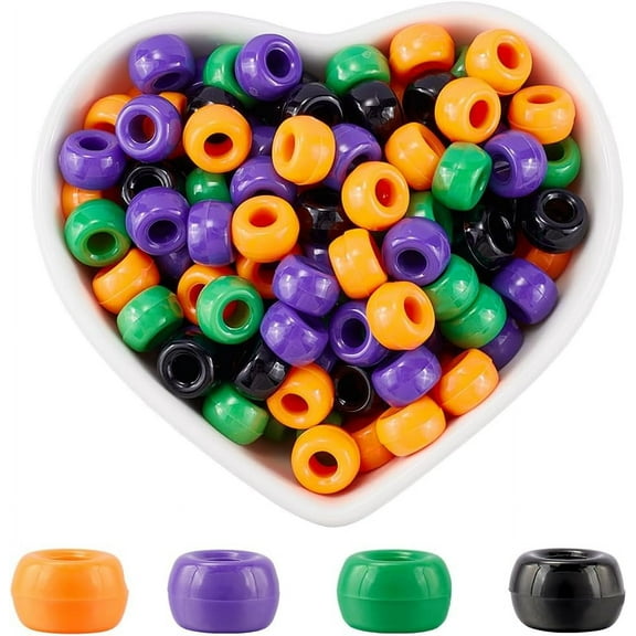 800Pcs 4 Colors Bulk Pony Beads Purple Pony Beads Bulk Plastic Green Orange Black Holiday Lucky Bead Set for Jewelry Making Bracelet Wedding Gifts Friendship Hair Party Crafts Mixed Color
