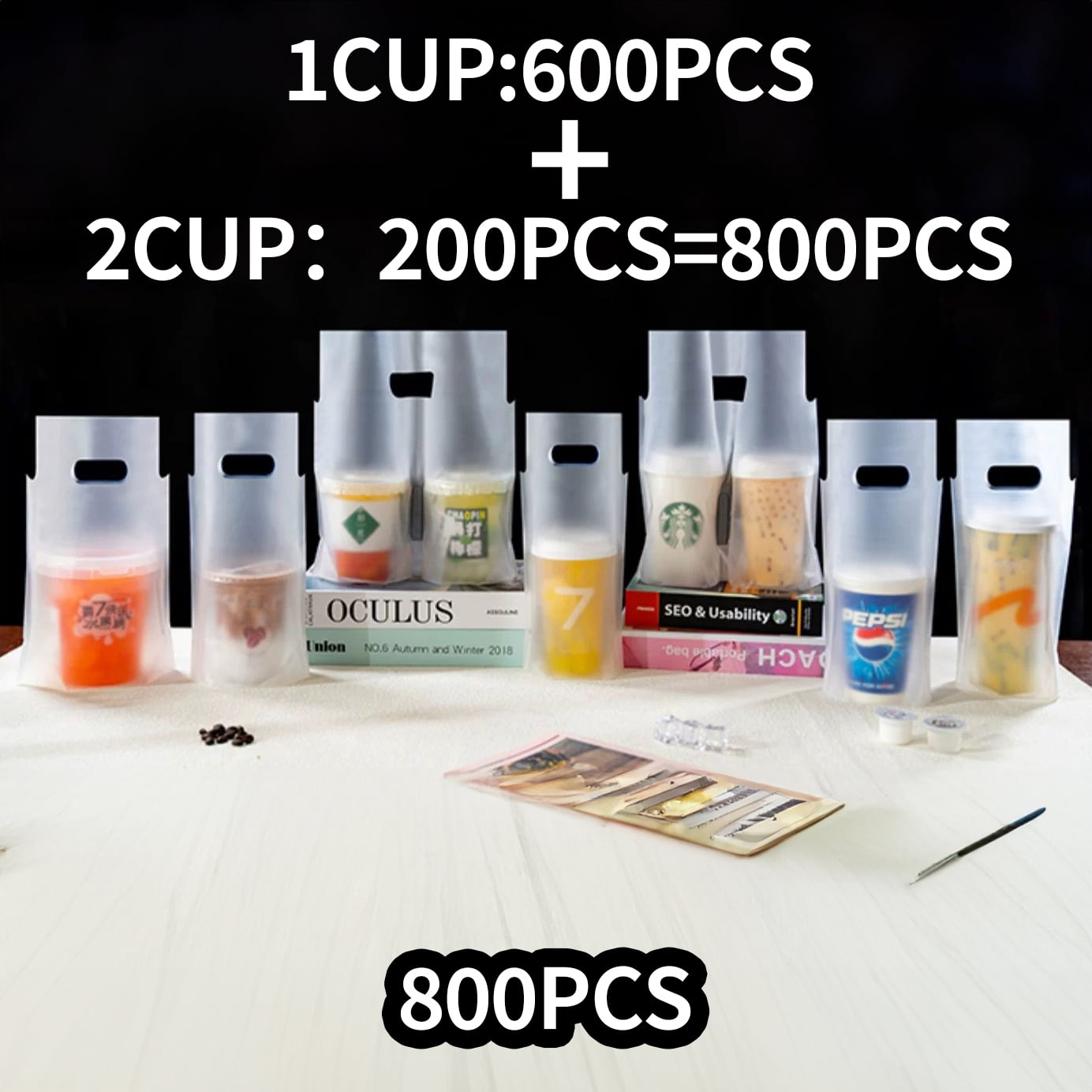 500 Pcs Drinking Handle Bags Drinking Carrier With Handle Plastic Packaging Hanging Hole Drink