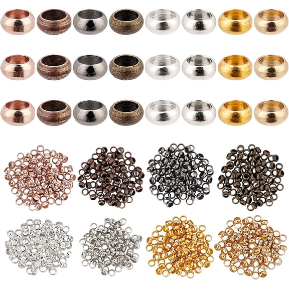 800Pcs 8 Colors Brass Crimp Beads Rondelle Nickel Free Mixed Color 4x2mm Hole: 2.5mm 100pcs/color for DIY