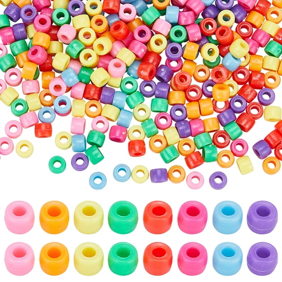 800Pcs 8 Colors Opaque Plastic Beads Crow Beads Pony Beads Barrel Mixed Color 6x4.5mm Hole: 2.5mm 100pcs/color DIY