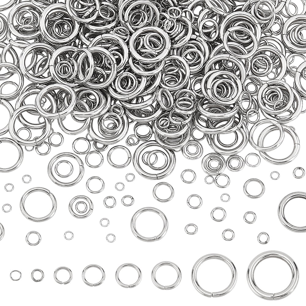 800Pcs 8 Styles 304 Stainless Steel Round Open Jump Rings Closed Jump Rings Stainless Steel Color 3-14x0.4-2mm Inner Diameter: 2.2-10mm 100pcs/style