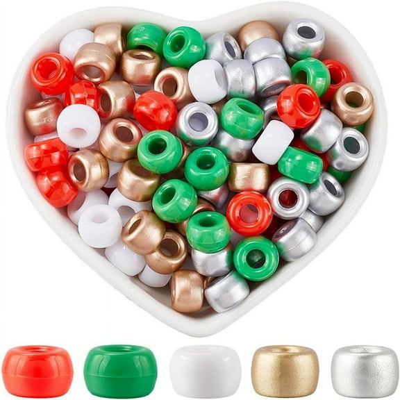 800Pcs Christmas Pony Beads Bulk Red and Green Pony Beads Plastic White Spacer Lucky Holiday Themed Bead for Jewelry Making Necklace Bracelets Wedding Friendship Party Hair DIY Accessories for making