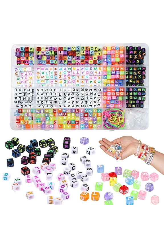 800Pcs Cube Letter Beads,6 Colors A-Z Acrylic Alphabet Beads W/2 Roll Crystal String Cord for Kids Adult Friendship Bracelets Making Jewelry Making6mm