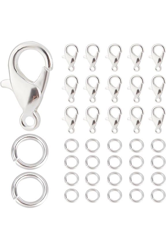 800Pcs Lobster Claw Clasps Bulk Jump Ring Lobster Clasp Kit Alloy Silver Lobsters Hook Fastener Hook Trigger Findings with Jump Rings