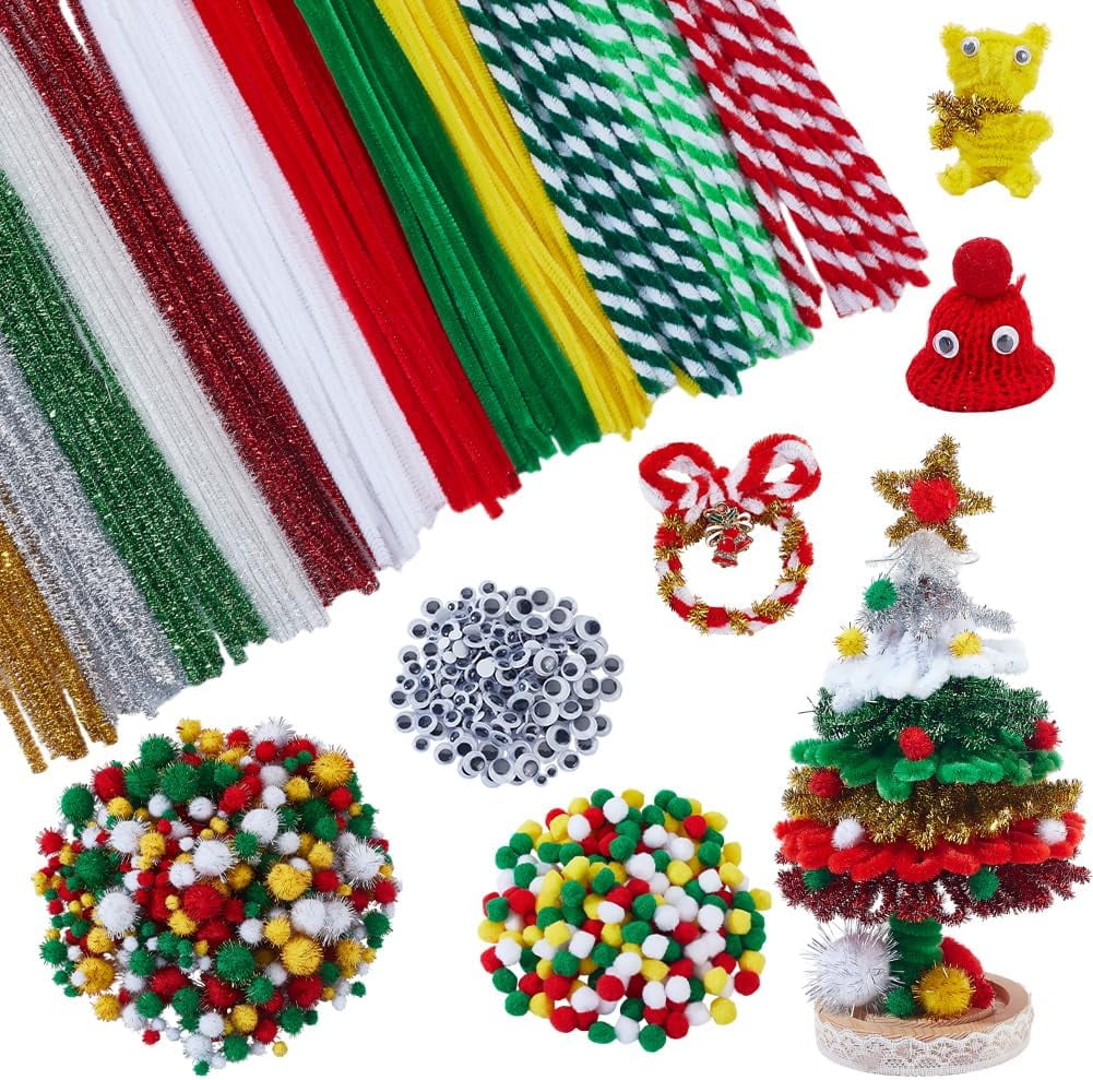 800Pcs Pipe Cleaners Craft Set Chenille Stems Crafts Kit with 480Pcs Balls Thick Fluffy Chenille Stem for Arts and Crafts Supplies DIY Making Home School Projects