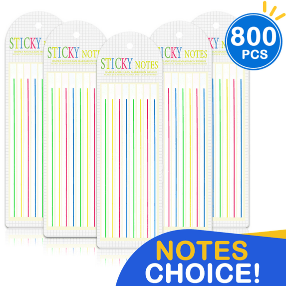 800Pcs Sticky Book Tabs, Removable Book Annotation Tabs with Line Book Page Marker, Sticky Highlight Strips for Annotating Books Index Note Memory, Fluorescent Color