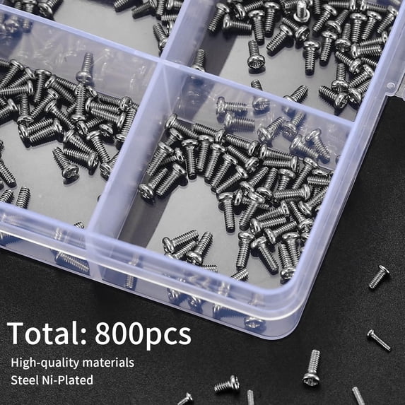 800Pcs Tiny Screws for Electronics,M1 M1.2 M1.4 M1.7 M2 304 Stainless Steel Phillips Flat/countersunk, Micro Small Pan Head Machine Screws Assortment Kit for Eyeglasses, Watches, Clocks, Mobile Phone