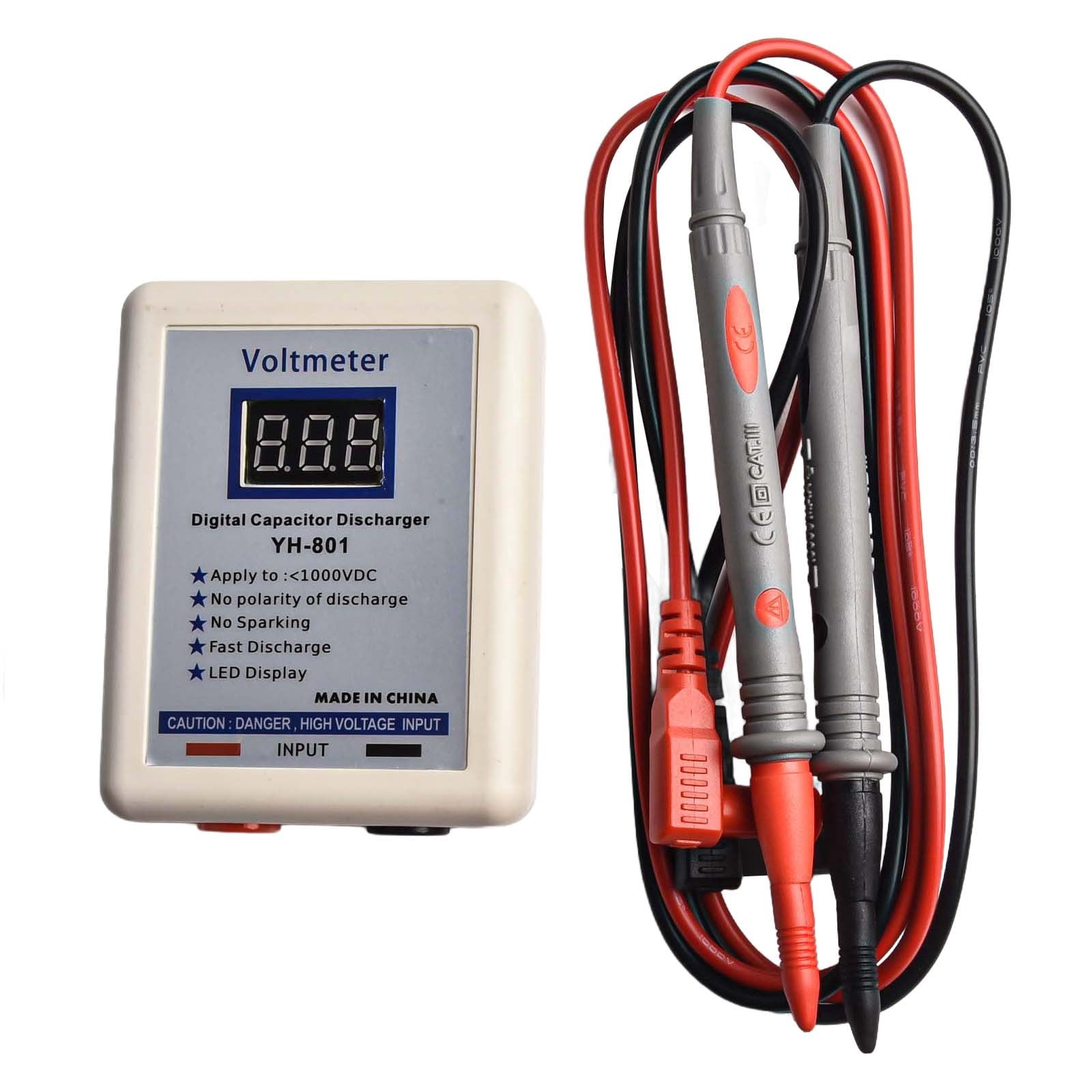 High Voltage Capacitor Discharger – 10-1000V Digital Discharge Tool With Voltmeter & Buzzer For Electricians (Blue