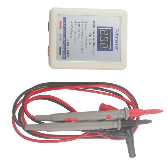 800V Digital Capacitor Voltage Tester Fast Discharger High Volt Discharging Tool Electronic Repair Display Matenance B,1 * tester 1 * discharge pen,Creamy White
