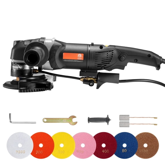 800W 4 Inch Wet Polisher Concrete Grinder 6 Variable Speed 7 Polishing Kits for Marble Granite Stone Tile with GFCI Switch 700 to 3000 RPM