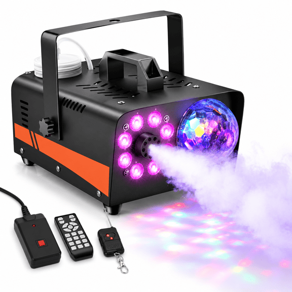 800W 4500CFM Black Portable Fog Machine with 13-Color RGB Disco Lights and Remote Control