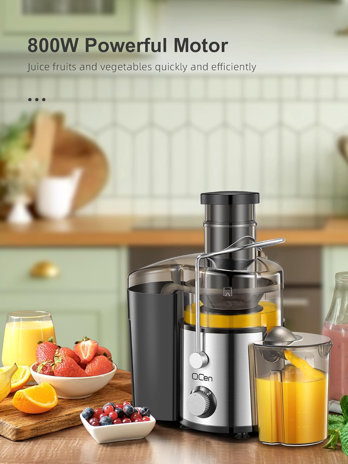 800W Centrifugal Juicer  with 3 Inch Wide Mouth Feed Chute for Fruits Vegetables Easy Clean Stainless Steel