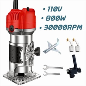 800W Compact Wood Router, 30000 Rpm & Variable Speed, Includes Guides & Wrenches for Trimming, Grooving and Woodworking, Red