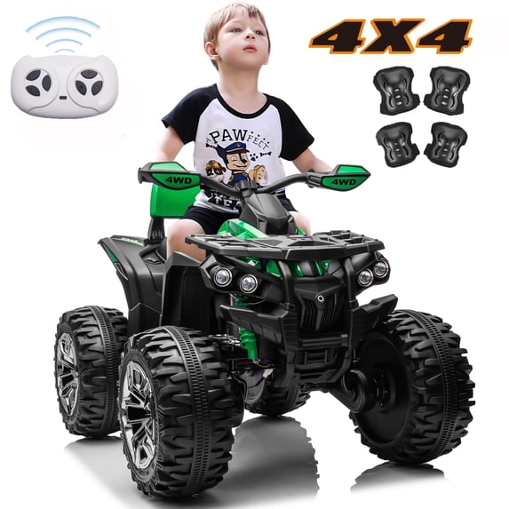 800W Dirt Quad w/ Remote Control - 24V Powered Ride on ATV, Electric Powerful 4-Wheeler for Big Kids, Up to 5.5 mph, Knee Pads, Green
