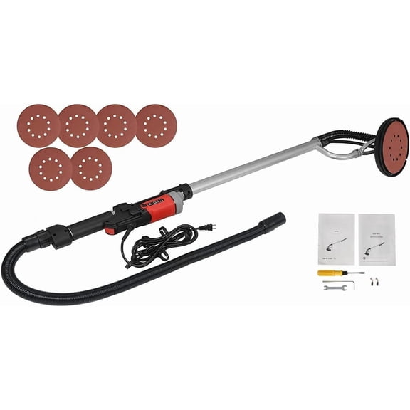 800W Drywall Sander Commercial Electric Sander with 6 count Sanding Pads Discs Adjustable Variable Speed 1000-2000 RPM Wall Sander with Extendable Handle