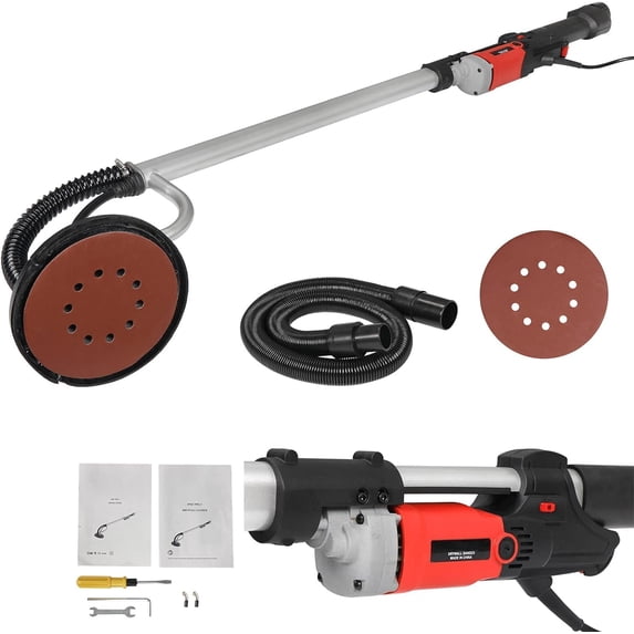 800W Drywall Sander with 6 Variable Speed (1000-2000RPM), Popcorn Ceiling Removal Disc Sander Includes 6 Sanding Pads for Drywall & Woodworking