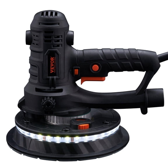 800W Electric Drywall Sander with 12 Sanding Discs Variable Speed 1200-2300 RPM Automatic Vacuum Dust Collection Double LED Lights Dust Bag Detachable Edge