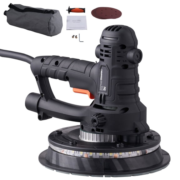 800W Electric Drywall Sander with Automatic Dust Collection 12 Sanding Discs Variable Speed 1200-2300 RPM LED Lights Dust Bag Detachable Edge