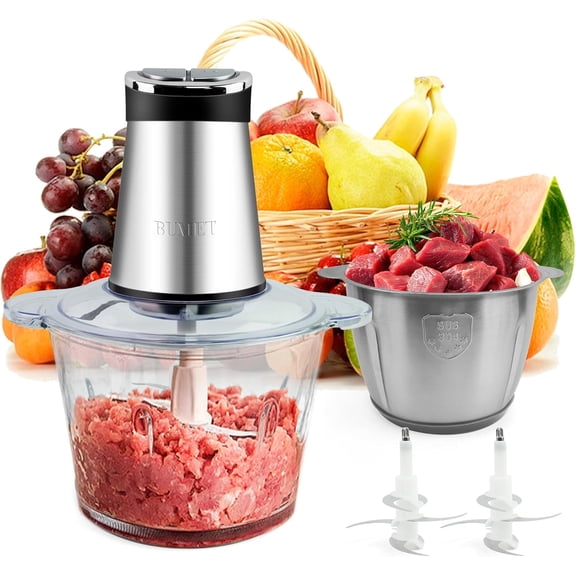 800W Electric Food Processor with Dual 12-Cup Bowls and 3-Tiered 6-Edge Blade