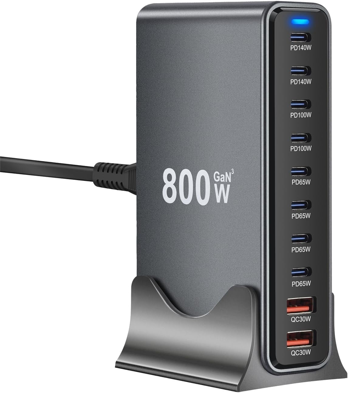800W GaN III 10-Port USB-C Charging Station - Fast Charger Station Hub for Laptop Charger Adapter Compatible with MacBook Pro/Air, DELL, Steam Deck, iPhone 17/16/15, Galaxy S25